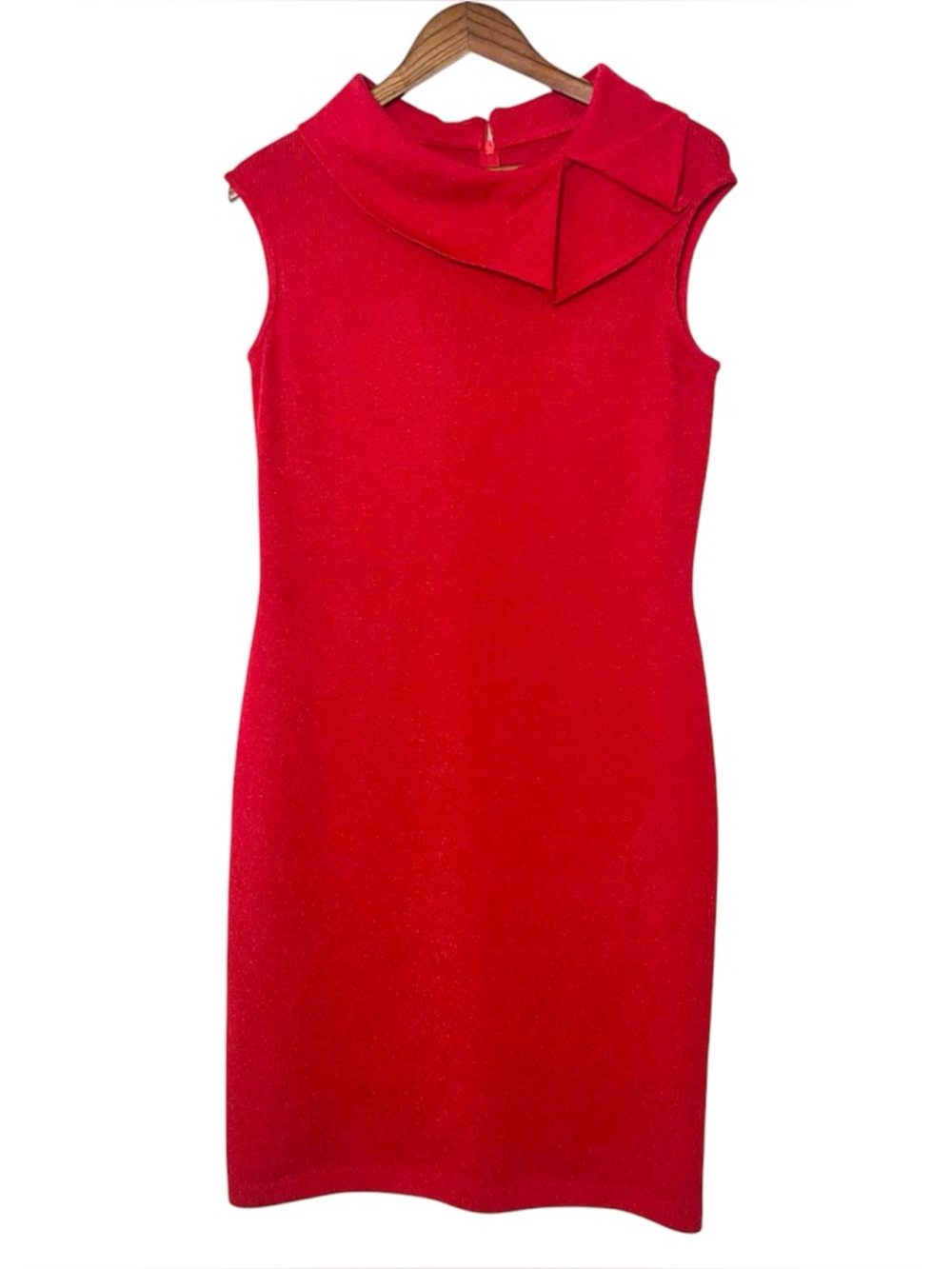 St. John Collection Red Wool Blend Santana Knit Cowl Neck Sheath Dress Size 6